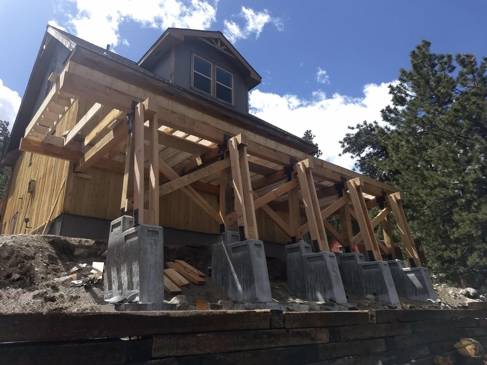 Hand-built timber-frame deck structure on engineered concrete footings